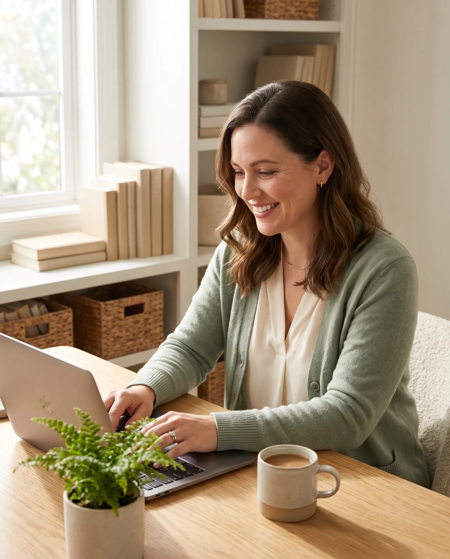 Confident small business owner working happily from her home office